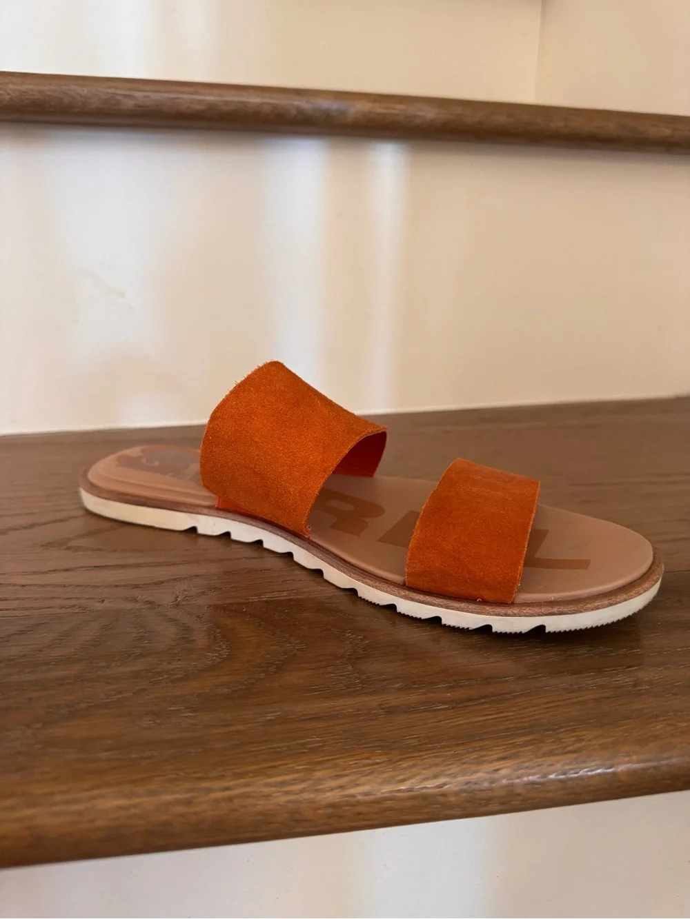 Sorel Ella II Slide  Suede Double-Strap Slide Sandal in Desert Sun Chalk
